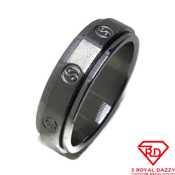 Yin yang Spinner Smooth Stainless Steel Ring S8 - Picture 3 of 4